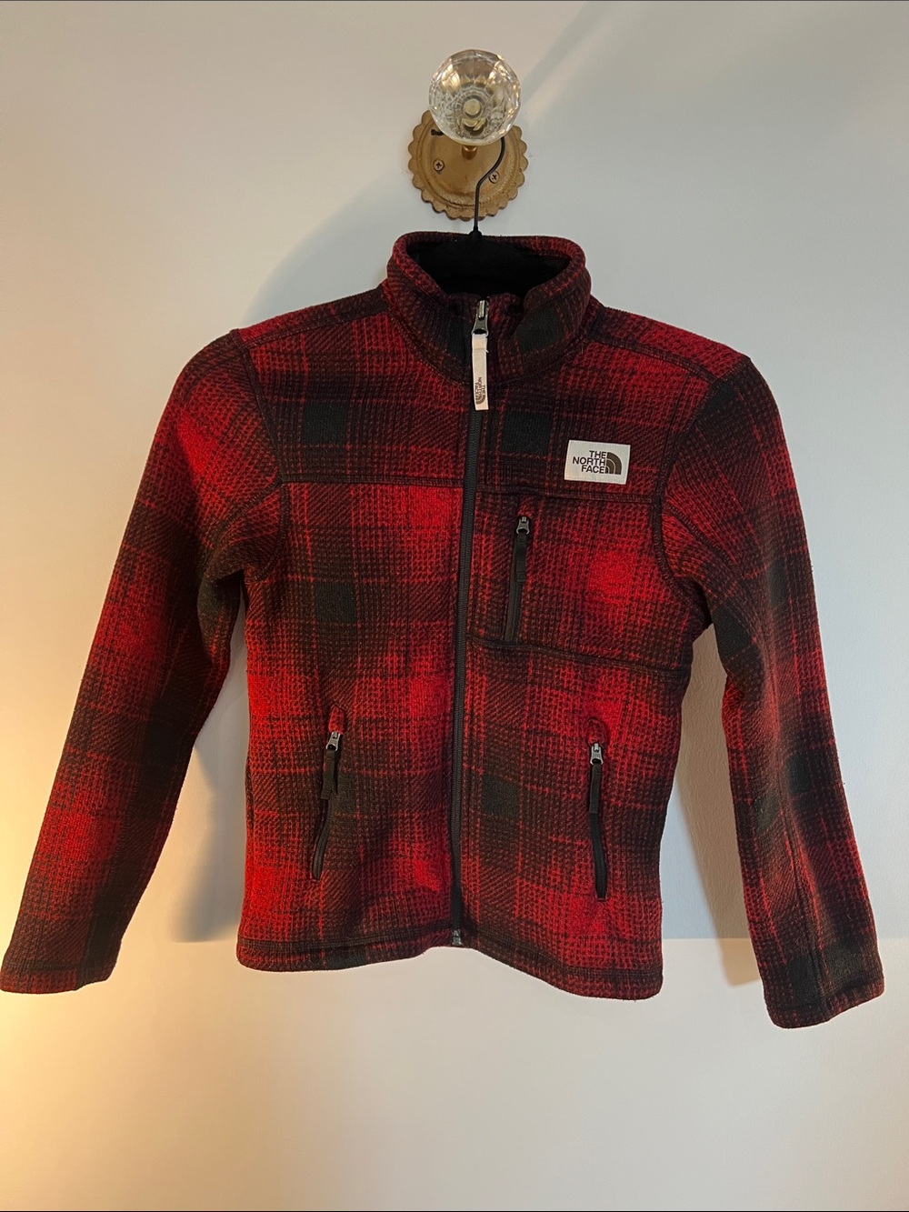 The North Face Red Plaid Full-Zip Fleece Jacket Youth size 7/8
